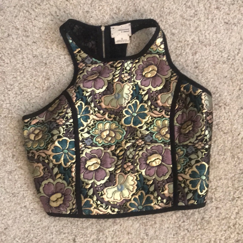 Shiny colorful black crop top